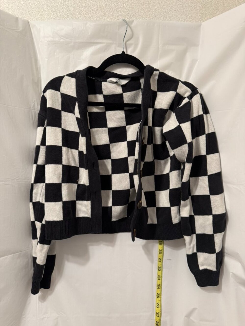 H&M Black White Checkerboard Button Up Cardigan Sweater US 20